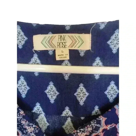 Pink Rose Womens Dress Maxi Size L Aztec Boho Hippie Festival Semi Sheer Rayon - Picture 2 of 15